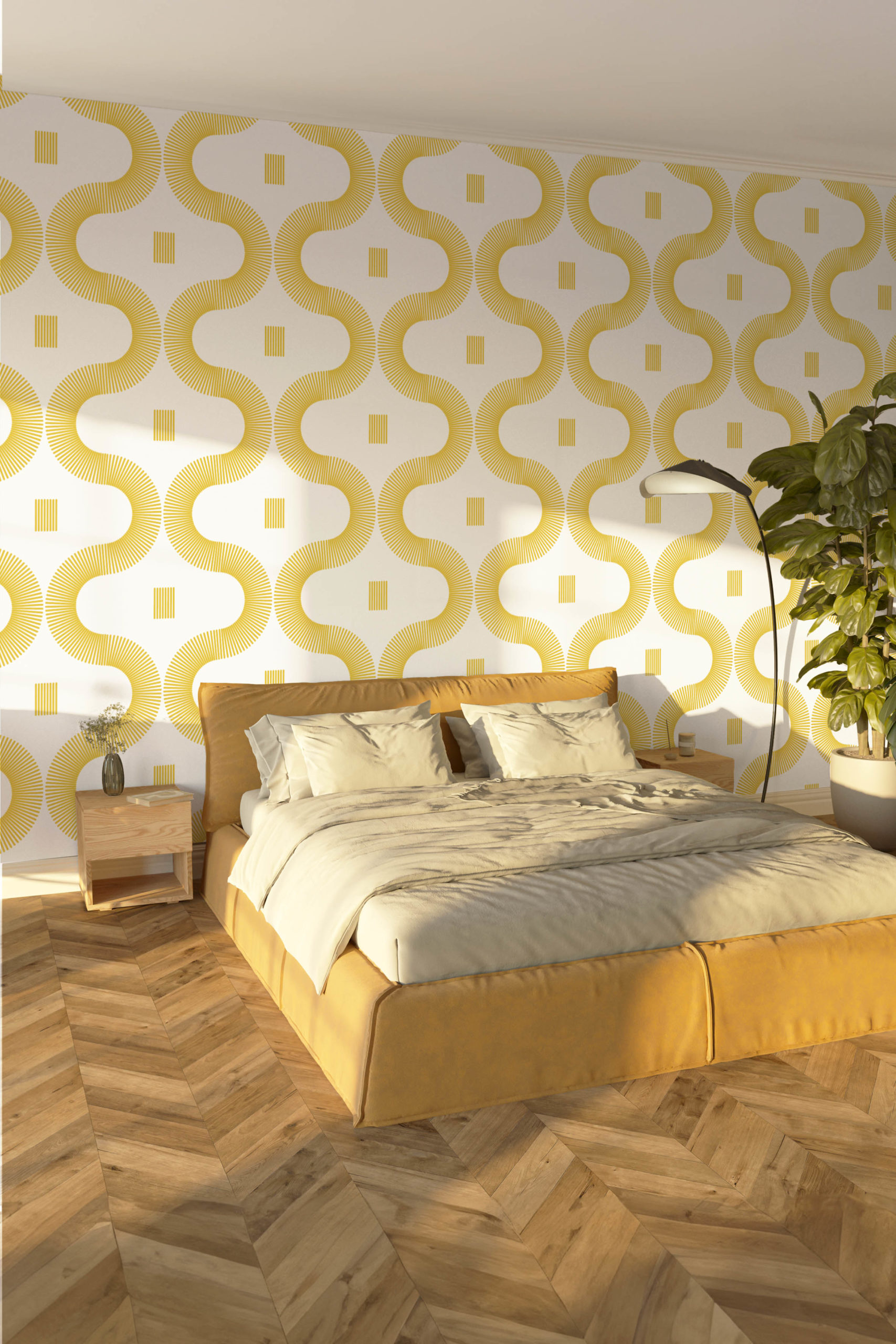 Elegant Curves Papel pintado amarillo para el dormitorio