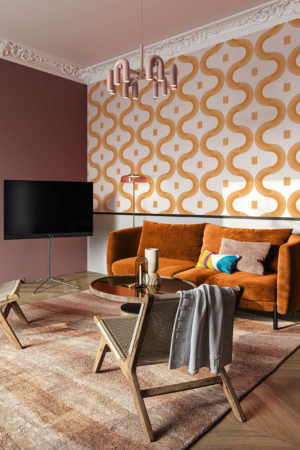 papier peint courbes élégantes orange salon