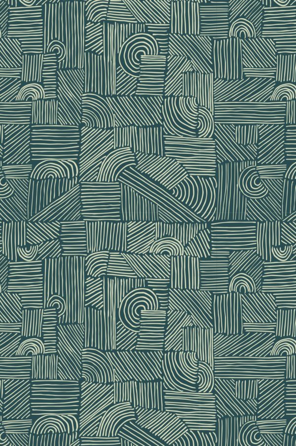 Green Zen Lines Pattern Wallpaper