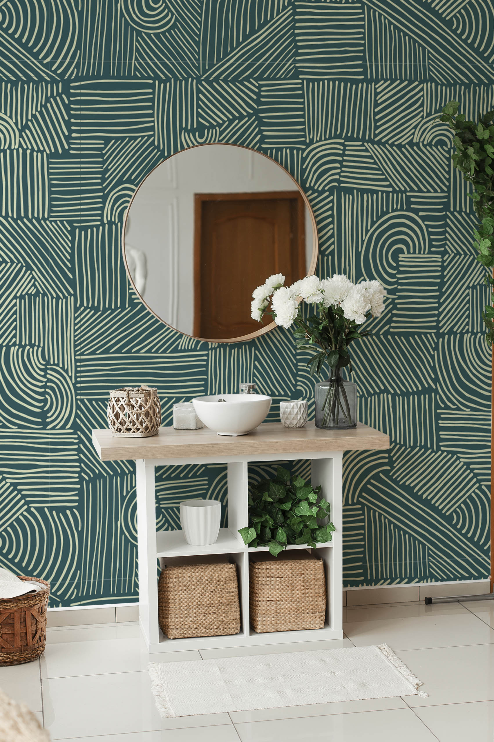 Papel pintado de baño Green Zen Lines