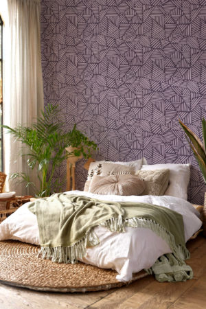 N°630 : Triangles Entrelacés - violet - chambre.