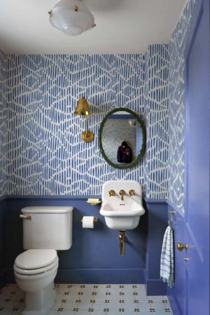 Nº631 : Papier Peint - Tracé Vibrant - bleu - salle de bain