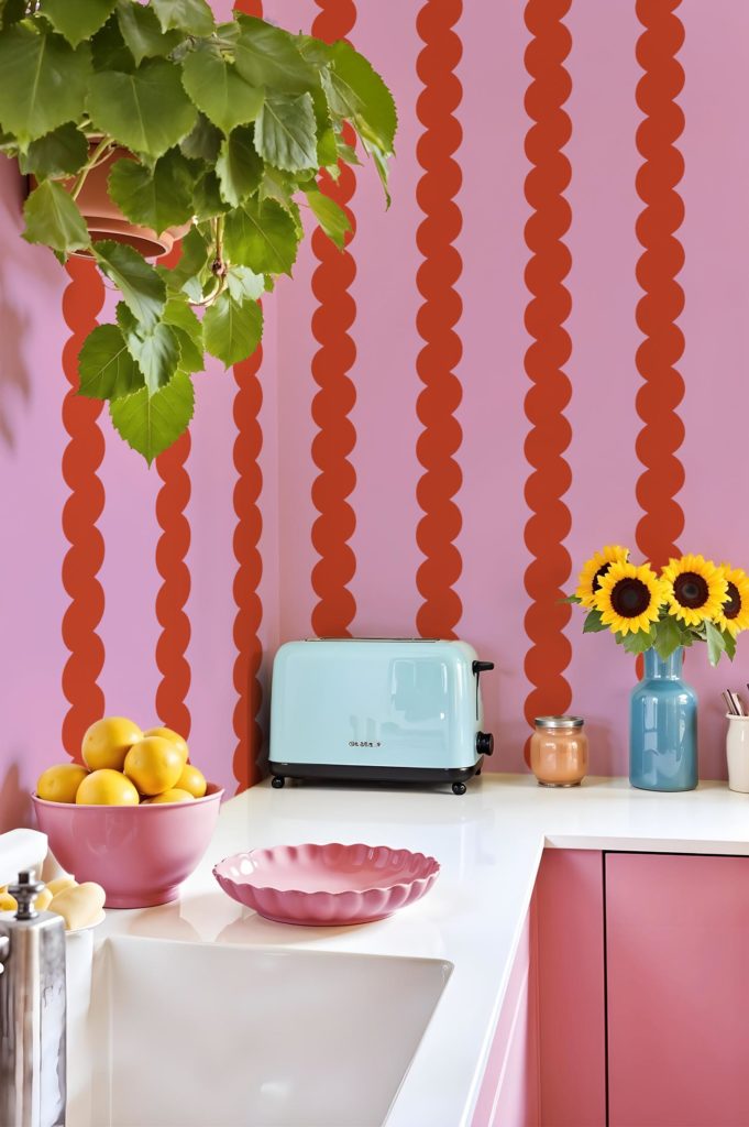 N°736 : Papier Peint - Tresses Gourmandes Camaïeu en rose /rouge