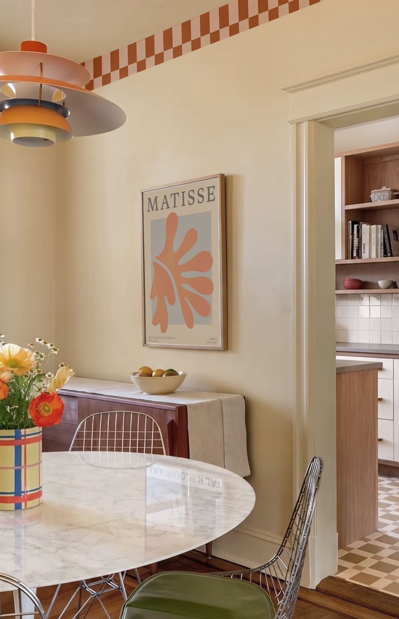 Rayé rose orange salon Frise murale Damier Bicolore rose et orange dans un salon