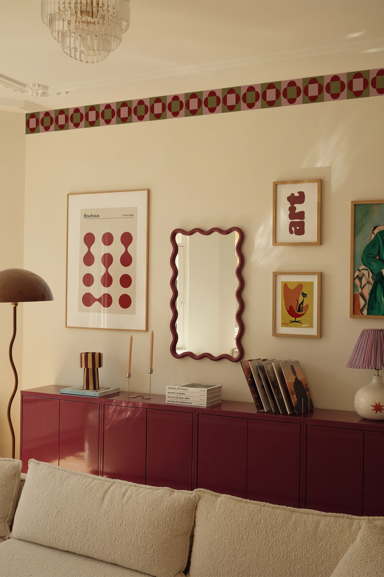 fleur retro salon vert bordeaux
